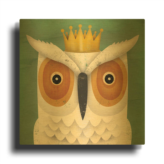 'White Owl with Crown' By Ryan Fowler Gold Metal Wall Art