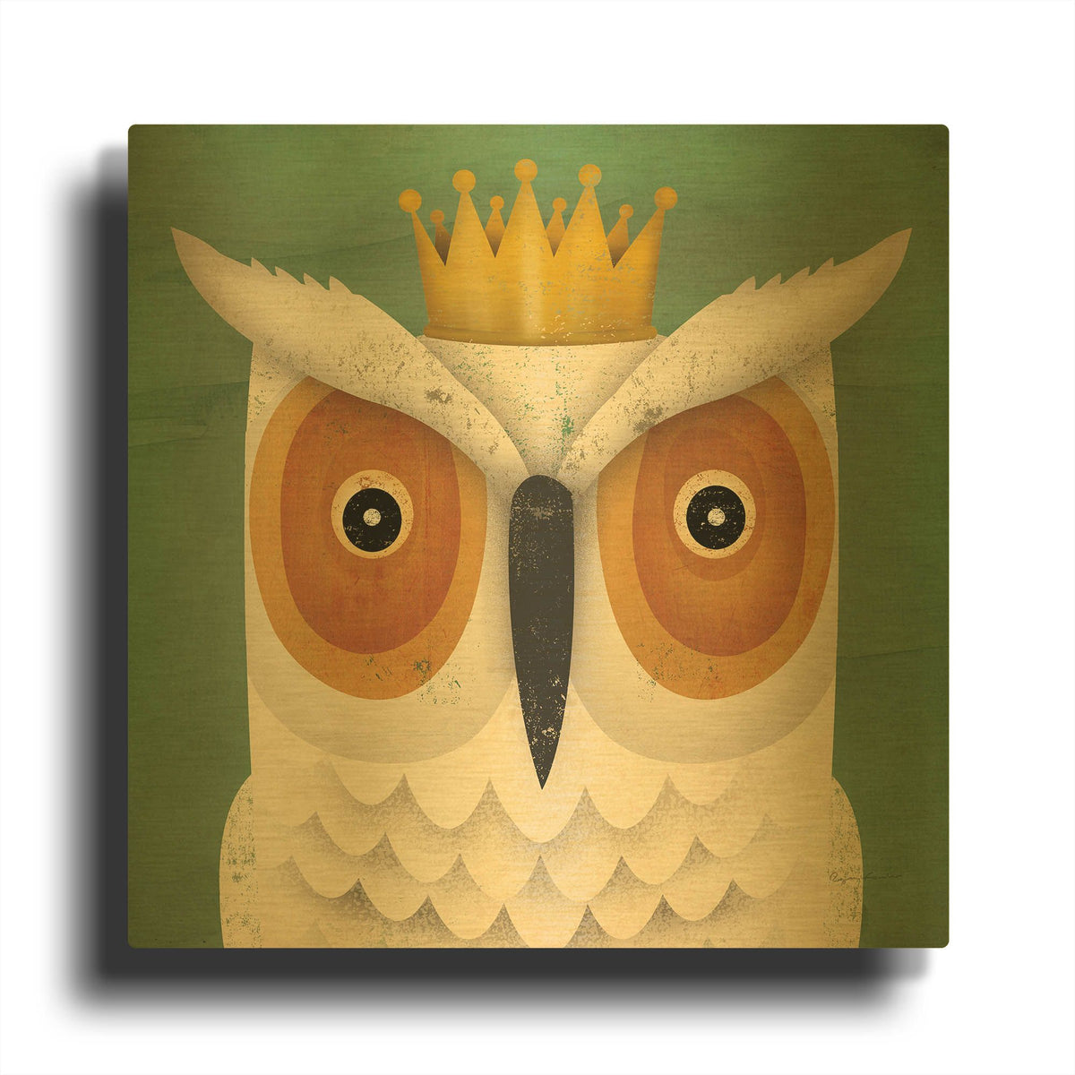 'White Owl with Crown' By Ryan Fowler Gold Metal Wall Art