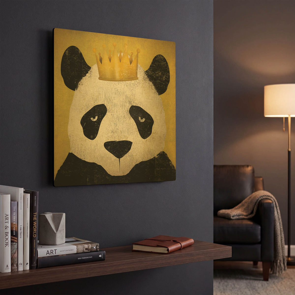 'Panda with Crown' By Ryan Fowler Gold Metal Wall Art