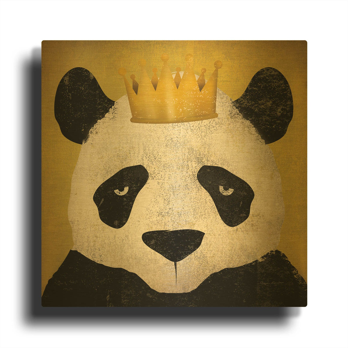 'Panda with Crown' By Ryan Fowler Gold Metal Wall Art