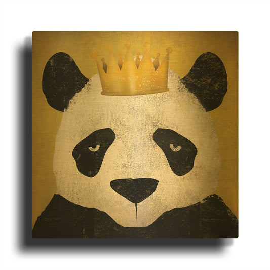 'Panda with Crown' By Ryan Fowler Gold Metal Wall Art