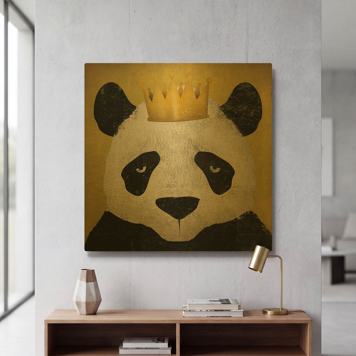 'Panda with Crown' By Ryan Fowler Gold Metal Wall Art