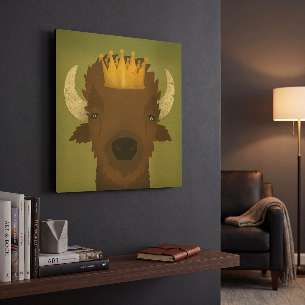 'Buffalo III with Crown' By Ryan Fowler Gold Metal Wall Art