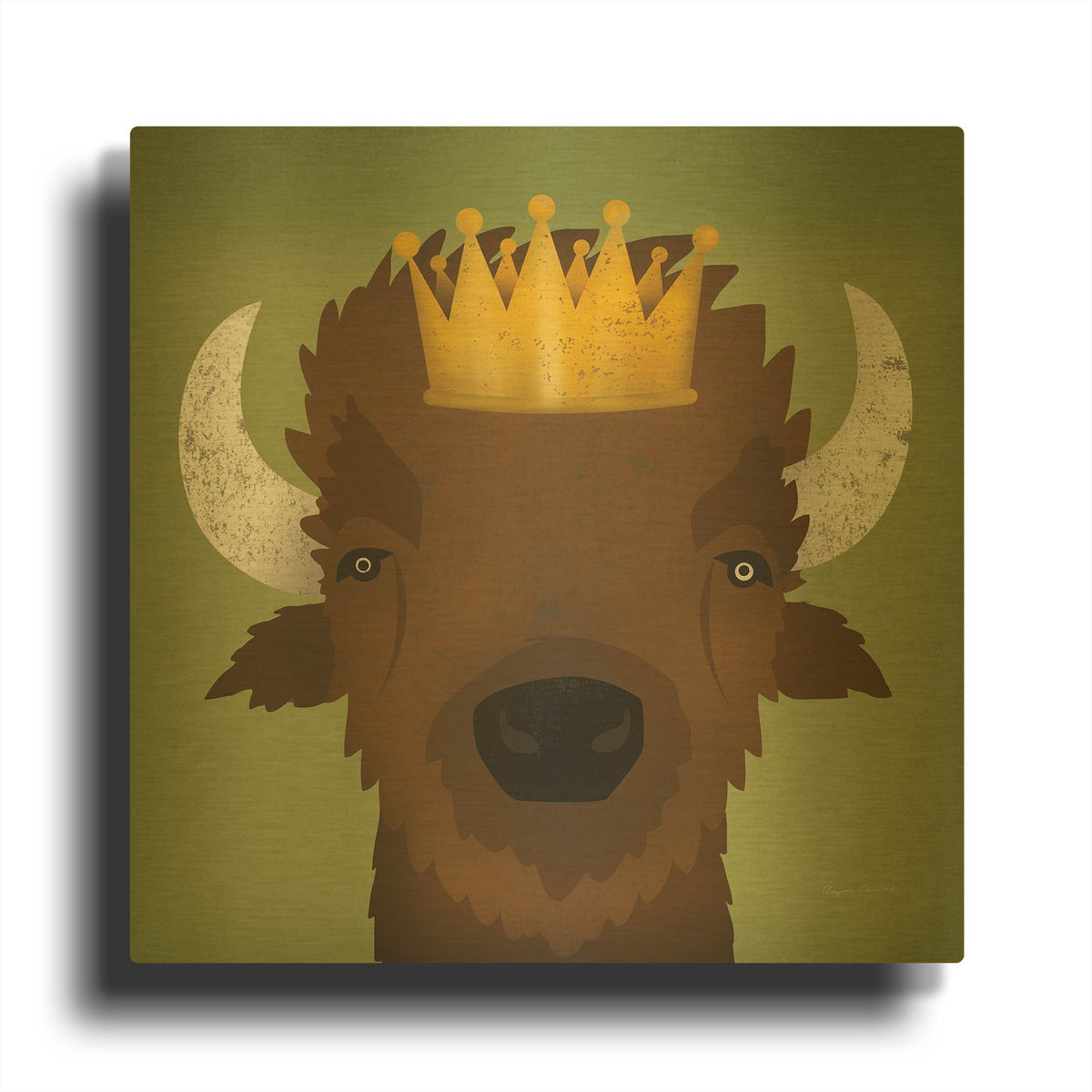 'Buffalo III with Crown' By Ryan Fowler Gold Metal Wall Art