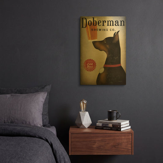 'Doberman Brewing Company' By Ryan Fowler Gold Metal Wall Art