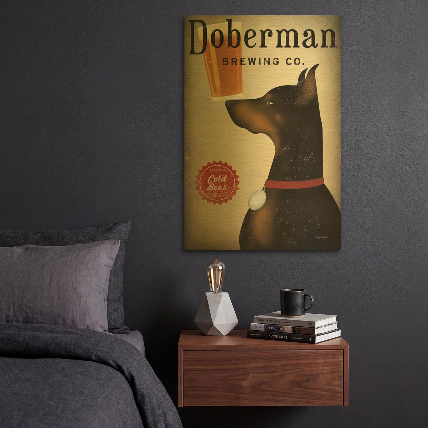 'Doberman Brewing Company' By Ryan Fowler Gold Metal Wall Art