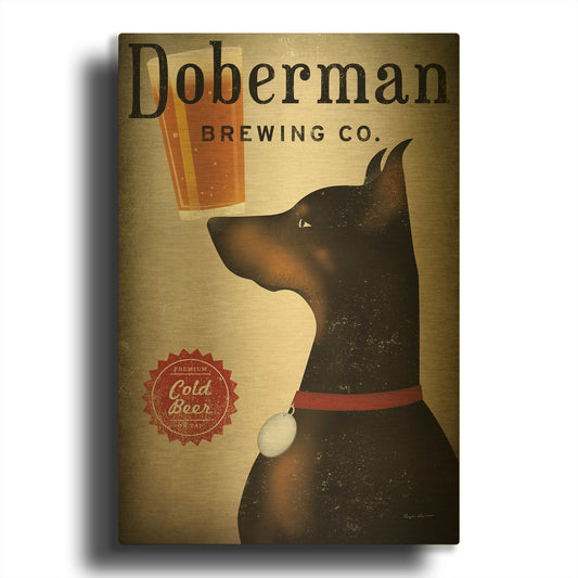 'Doberman Brewing Company' By Ryan Fowler Gold Metal Wall Art