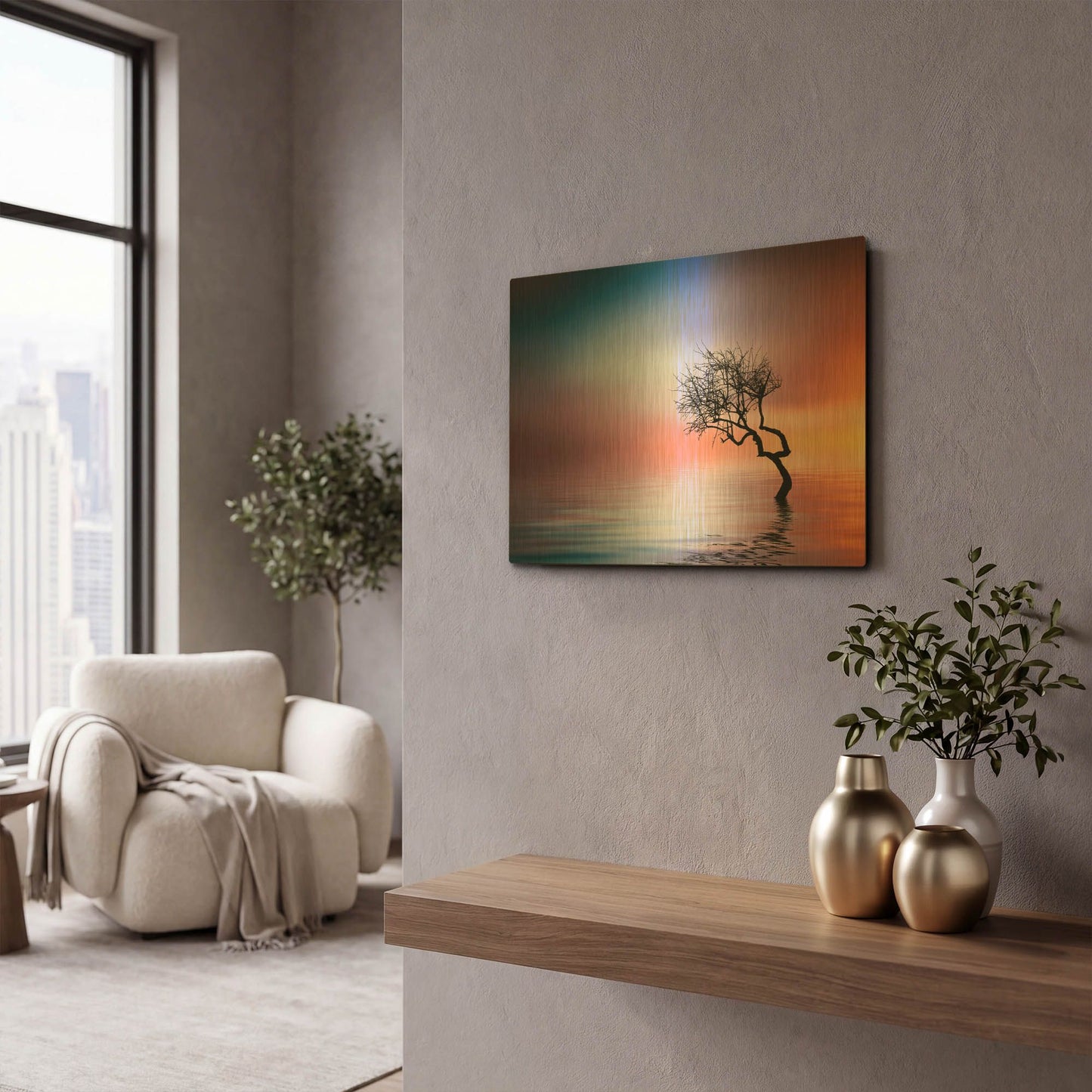'Tree at lake' By Bess Hamiti Gold Metal Wall Art