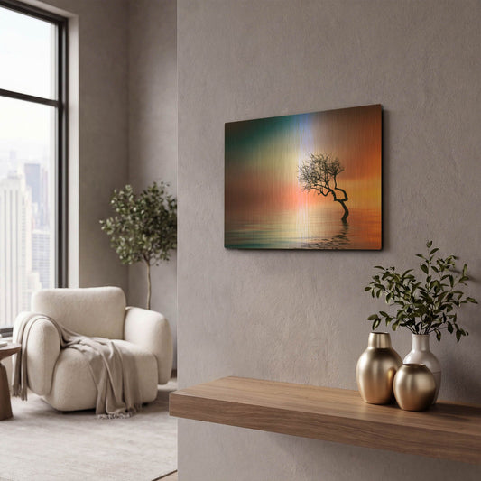 'Tree at lake' By Bess Hamiti Gold Metal Wall Art