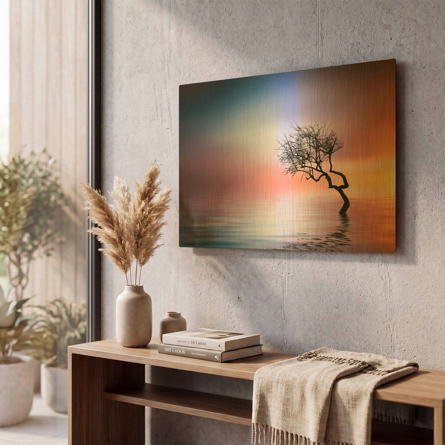 'Tree at lake' By Bess Hamiti Gold Metal Wall Art