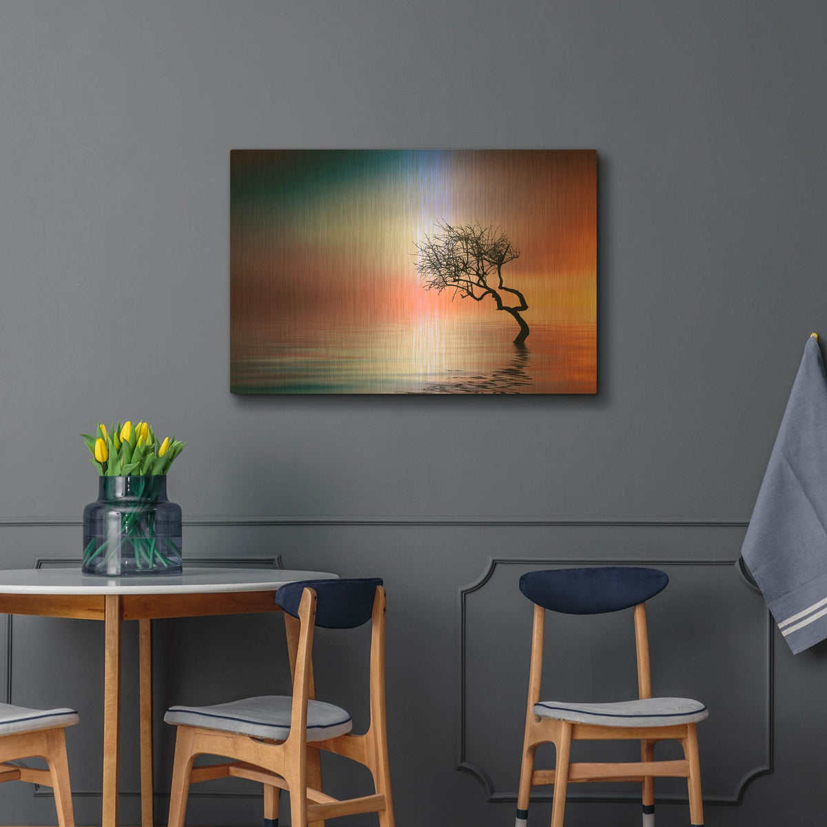 'Tree at lake' By Bess Hamiti Gold Metal Wall Art