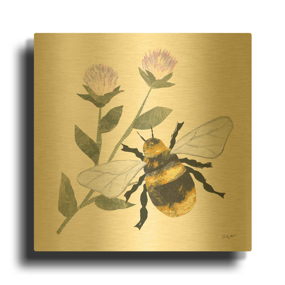 '68238-In the Garden Bee' By Courtney Prahl Gold Metal Wall Art
