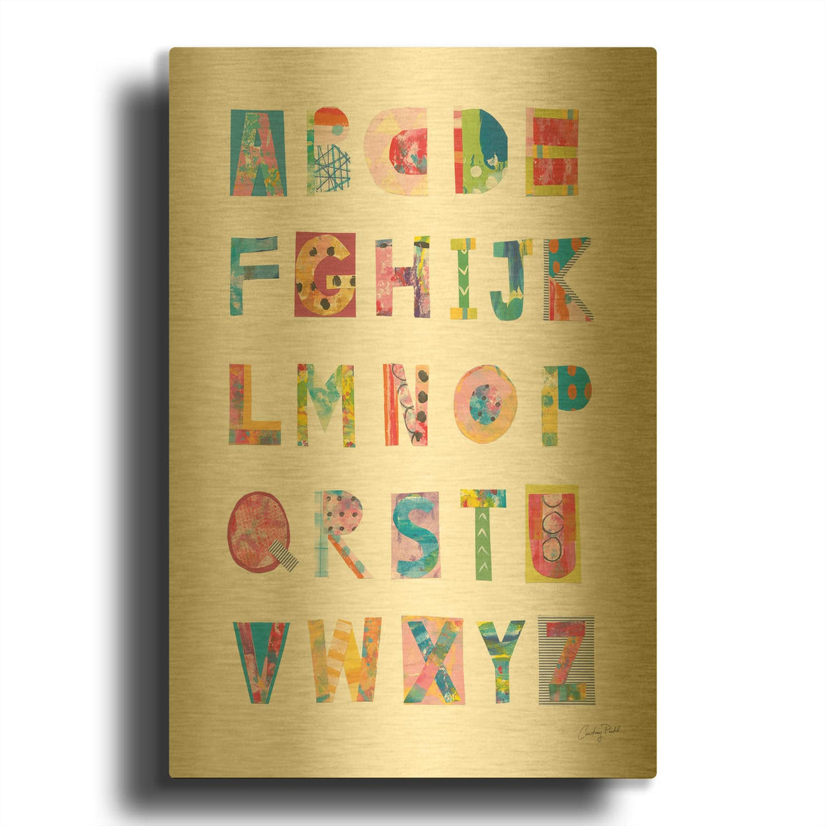 '68597-Alphabet Collage' By Courtney Prahl Gold Metal Wall Art