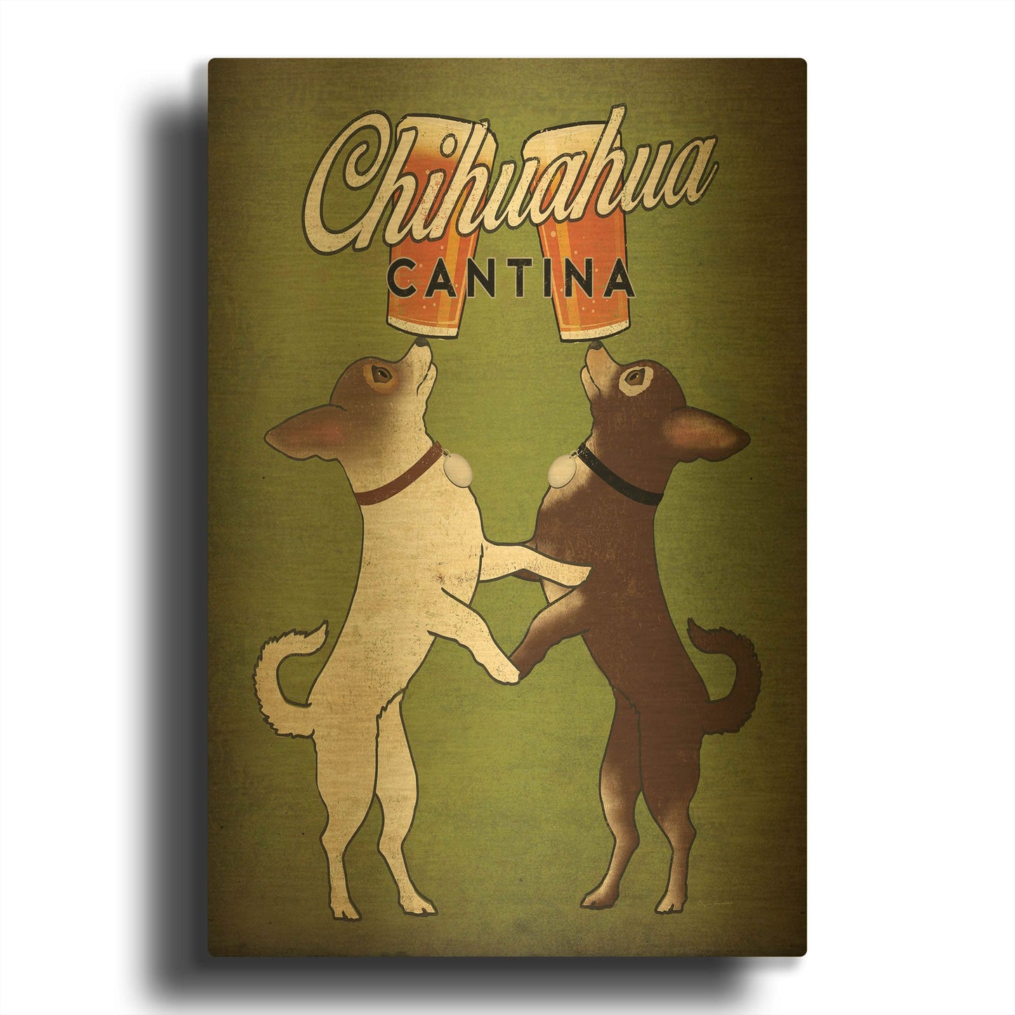 'Double Chihuahua v2' By Ryan Fowler Gold Metal Wall Art
