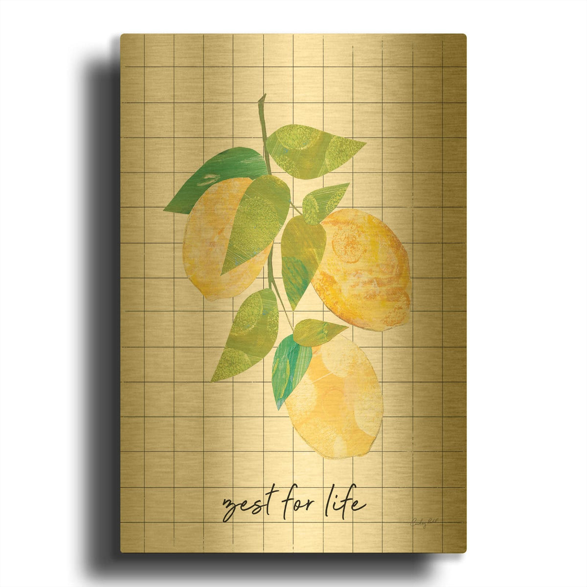 '72647-Summer Lemons Sentiment I' By Courtney Prahl Gold Metal Wall Art