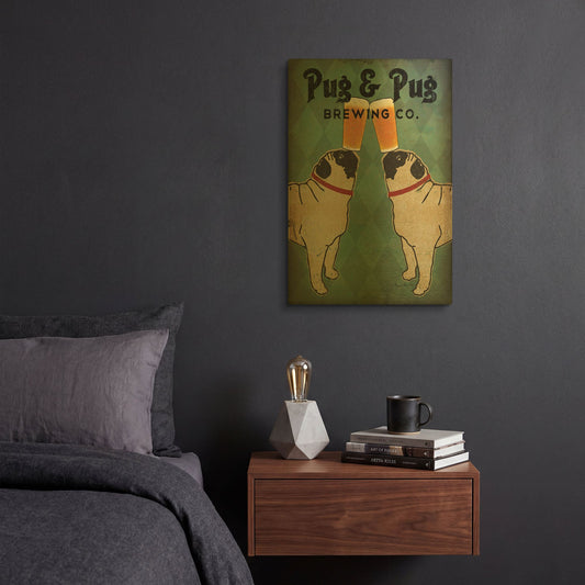 'Pug and Pug Brewing' By Ryan Fowler Gold Metal Wall Art