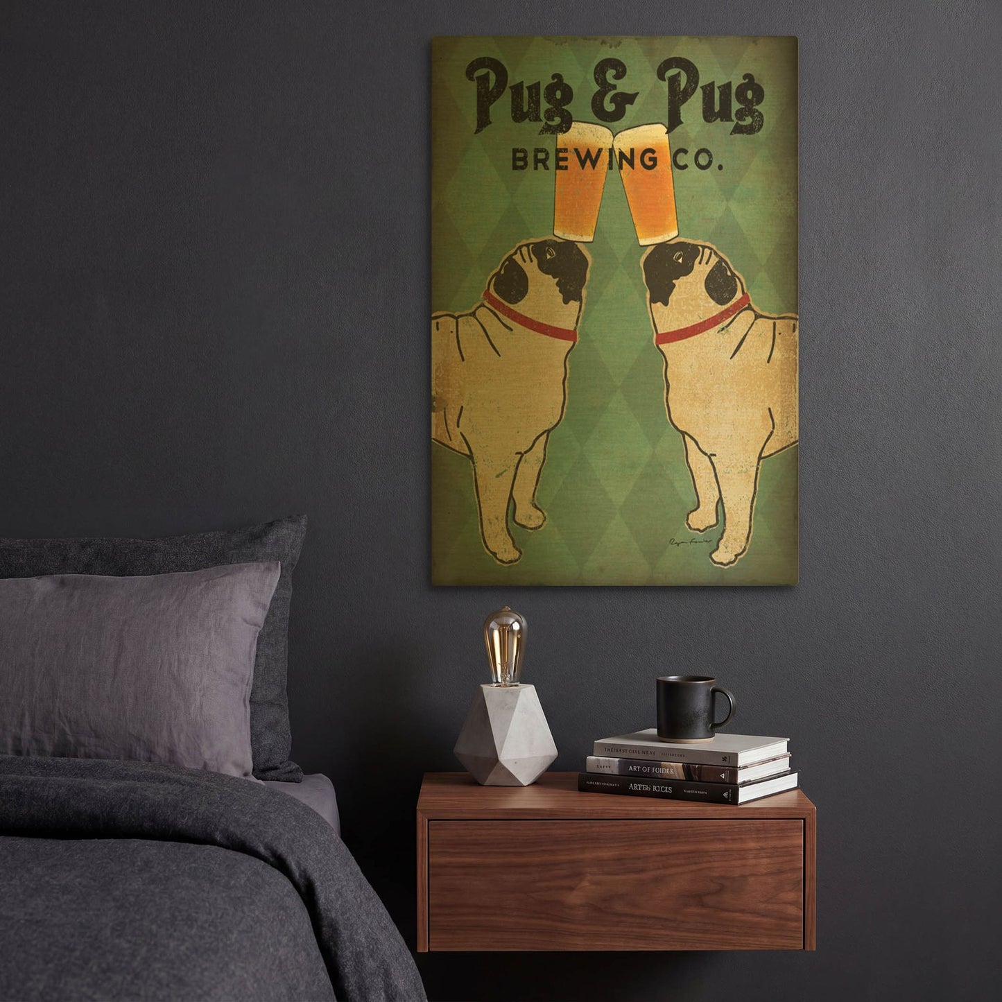 'Pug and Pug Brewing' By Ryan Fowler Gold Metal Wall Art