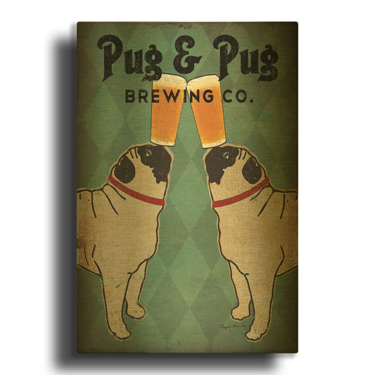 'Pug and Pug Brewing' By Ryan Fowler Gold Metal Wall Art