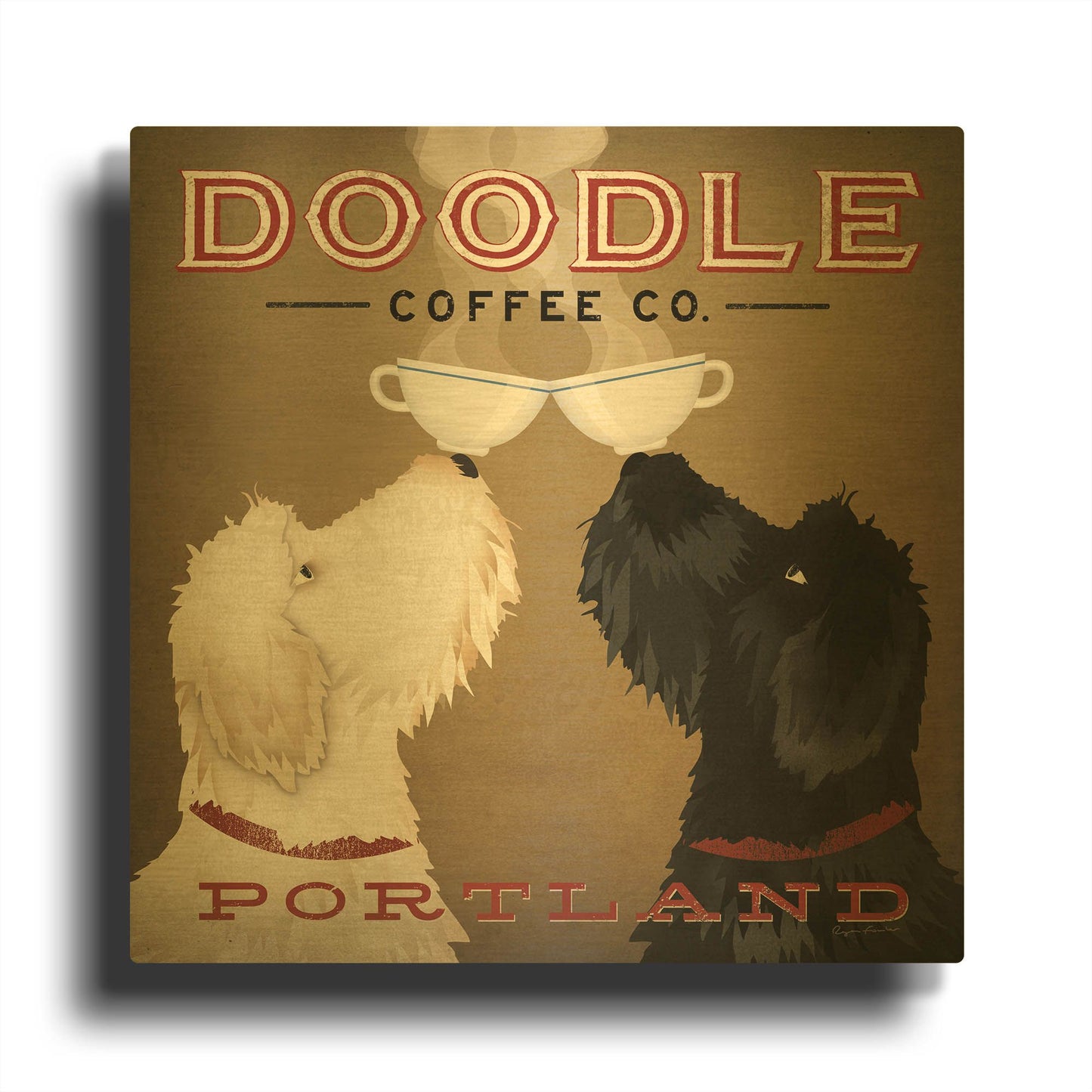 'Doodle Coffee Double IV Portland' By Ryan Fowler Gold Metal Wall Art