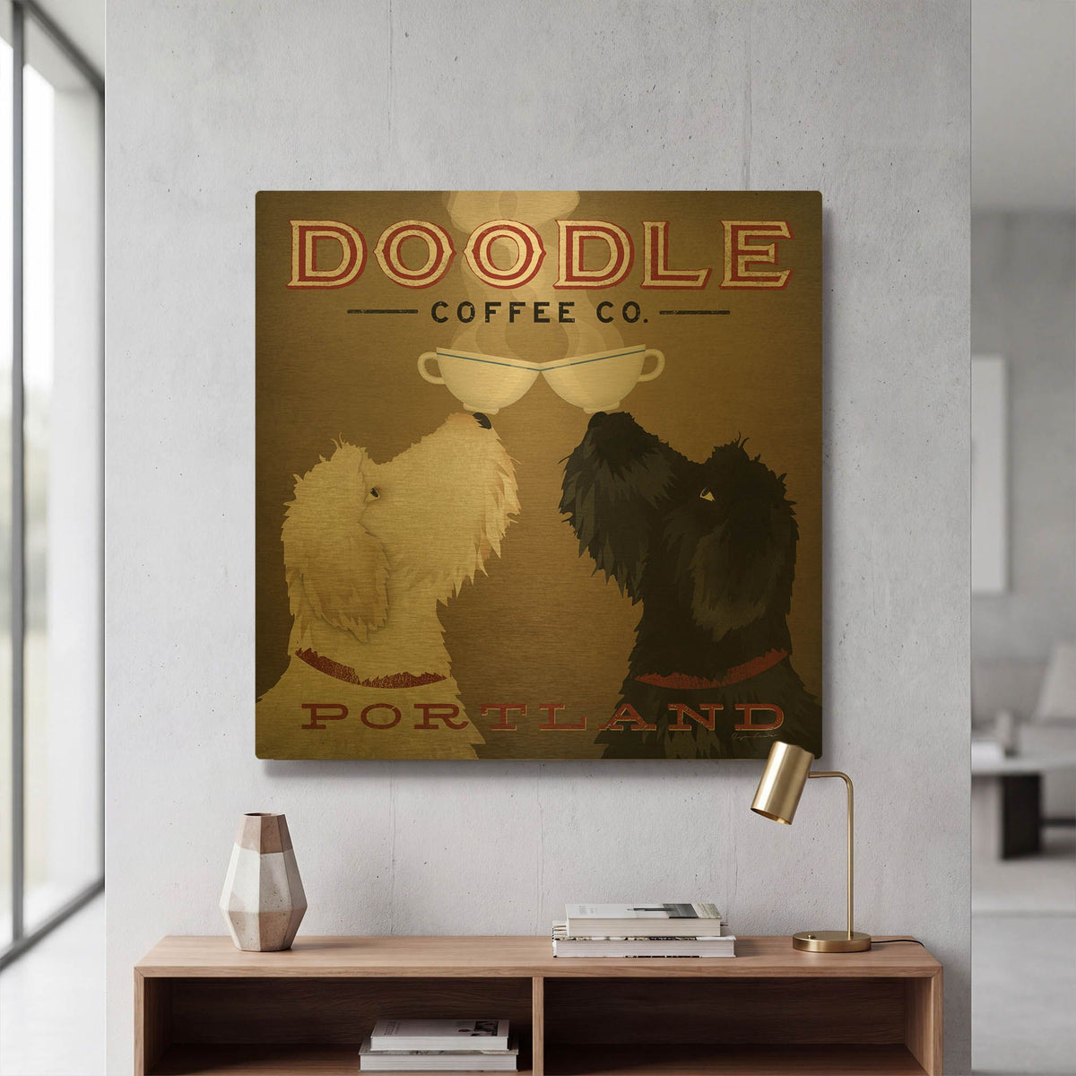'Doodle Coffee Double IV Portland' By Ryan Fowler Gold Metal Wall Art