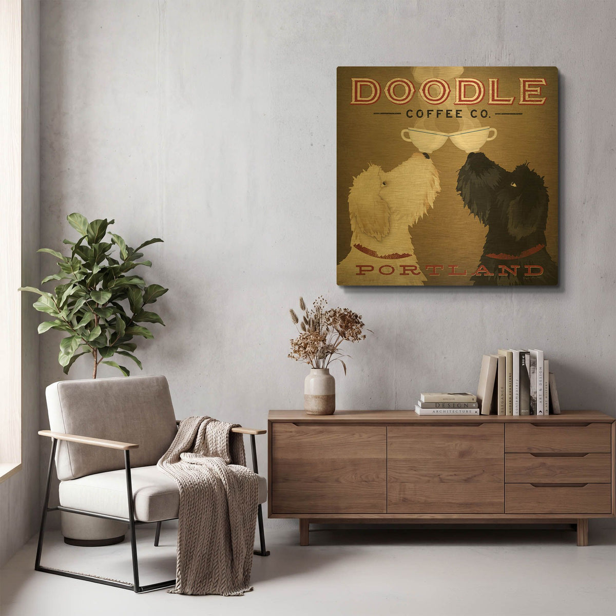 'Doodle Coffee Double IV Portland' By Ryan Fowler Gold Metal Wall Art