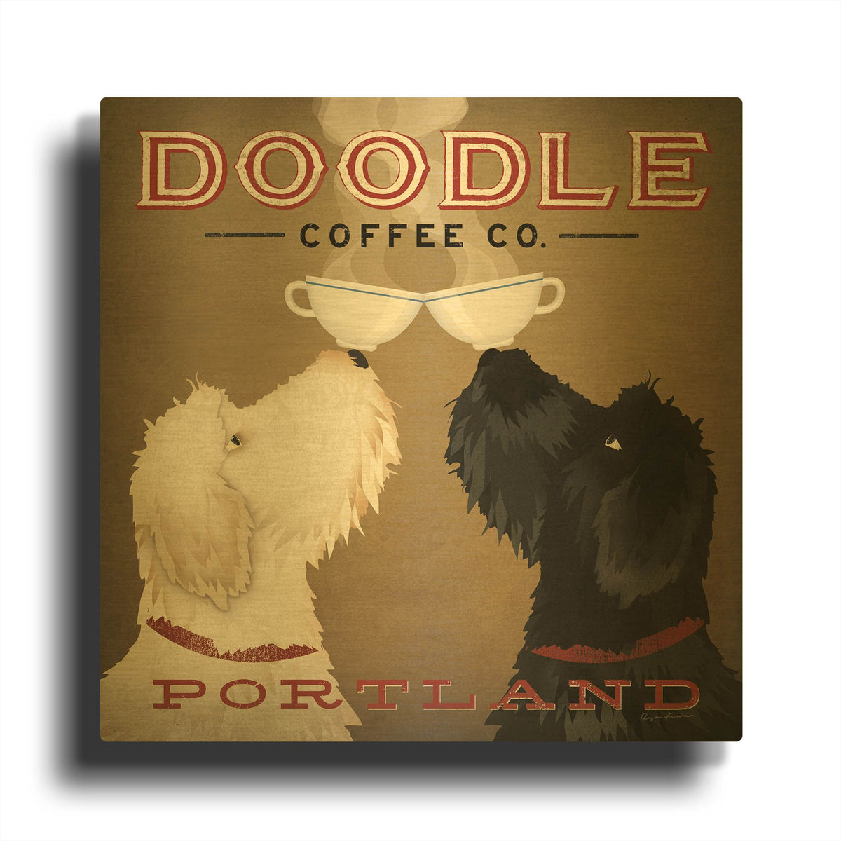 'Doodle Coffee Double IV Portland' By Ryan Fowler Gold Metal Wall Art