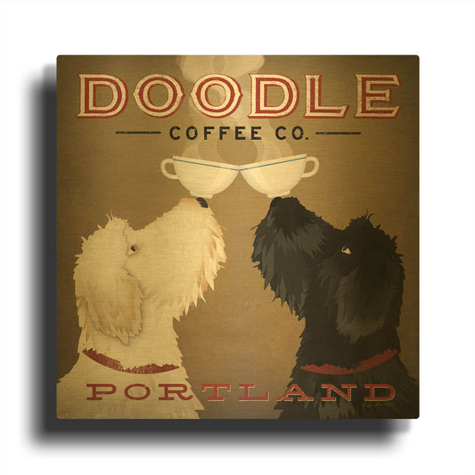 'Doodle Coffee Double IV Portland' By Ryan Fowler Gold Metal Wall Art
