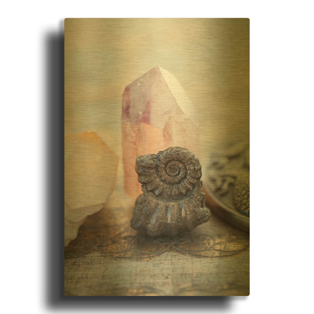 'Crystal and Fossil' By Elena Ray Gold Metal Wall Art