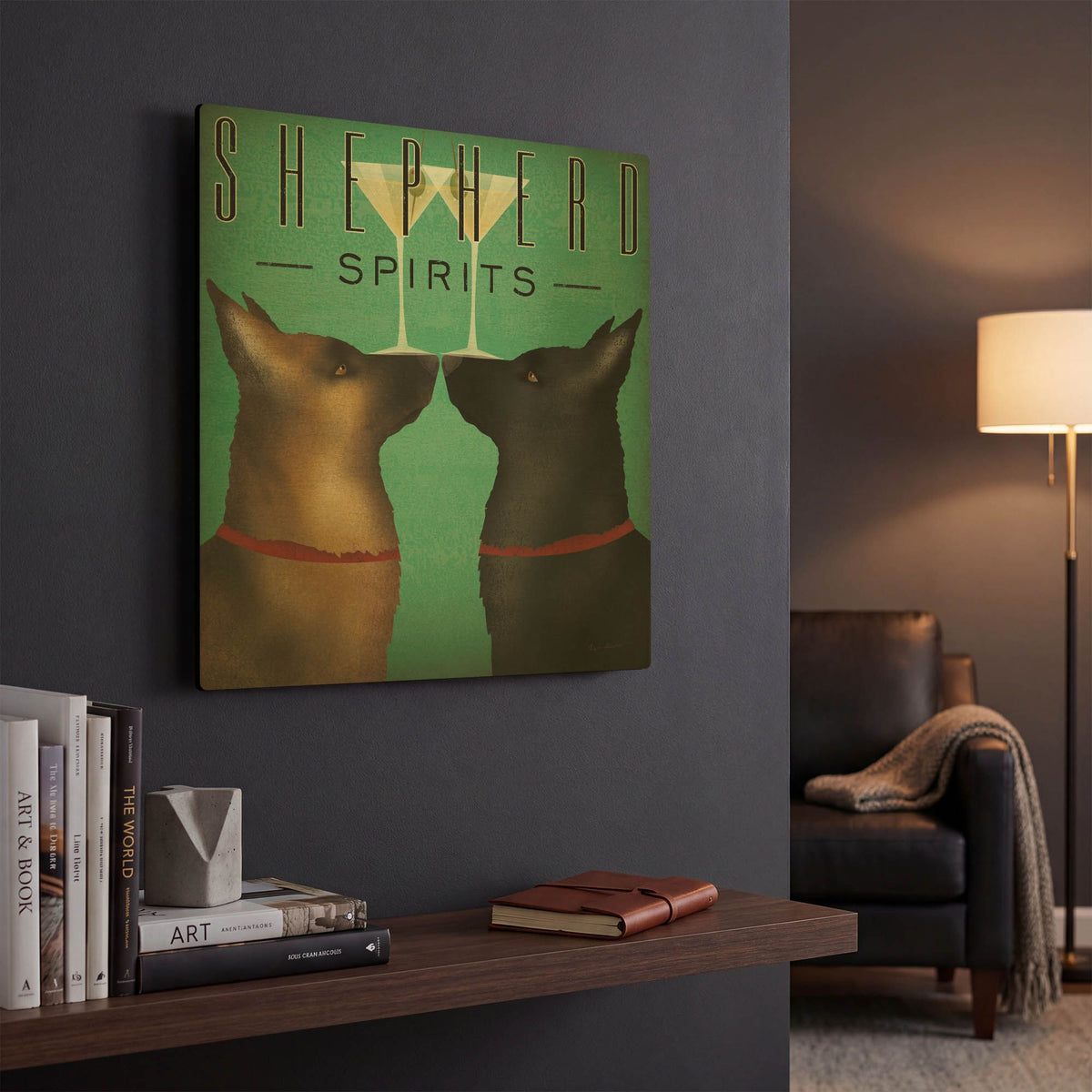 'Double Shepherd Martini' By Ryan Fowler Gold Metal Wall Art