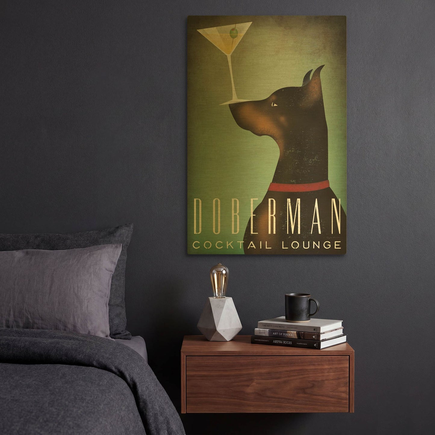 'Doberman Martini' By Ryan Fowler Gold Metal Wall Art
