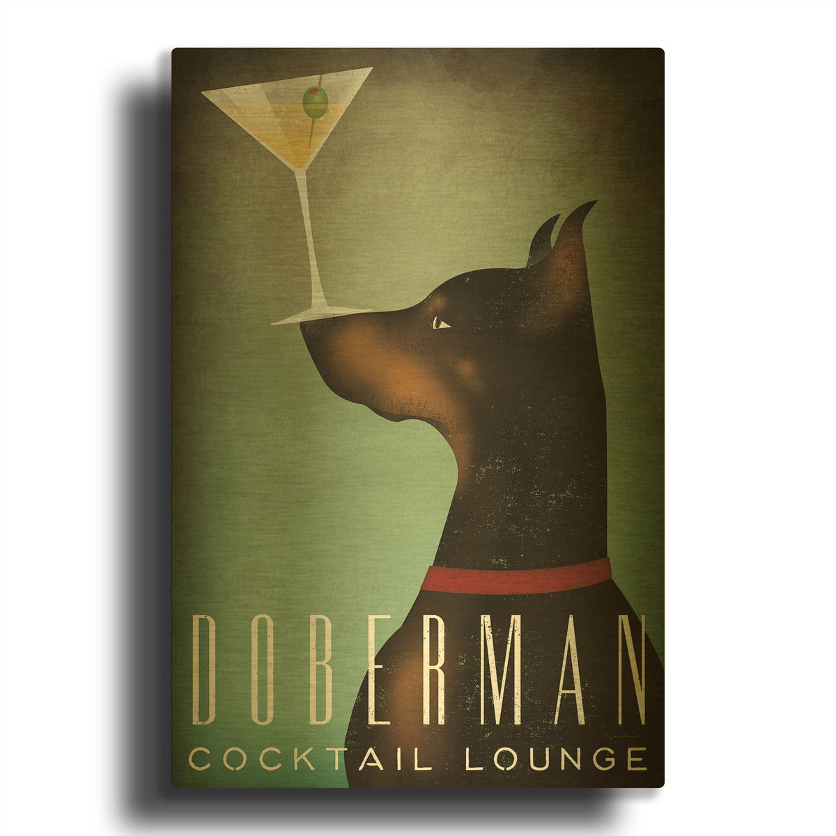 'Doberman Martini' By Ryan Fowler Gold Metal Wall Art