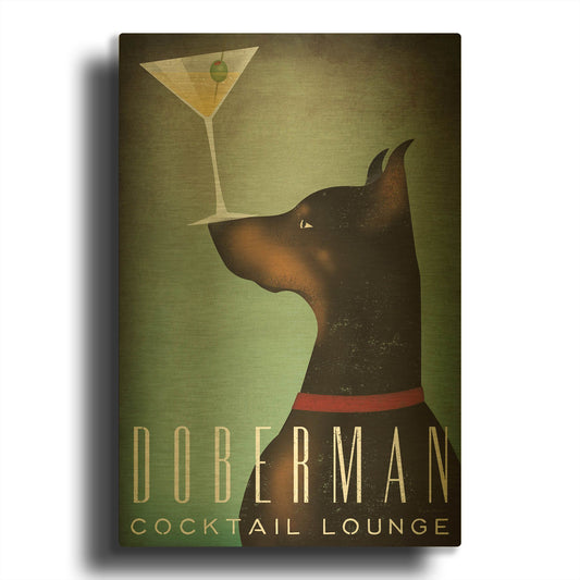 'Doberman Martini' By Ryan Fowler Gold Metal Wall Art
