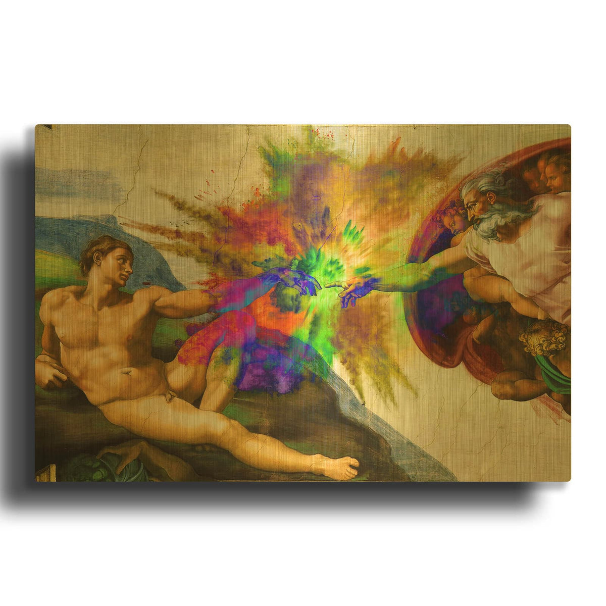 'Michelangelo - Creation of Adam Colorful I' By Luxe Gold Metal Wall Art