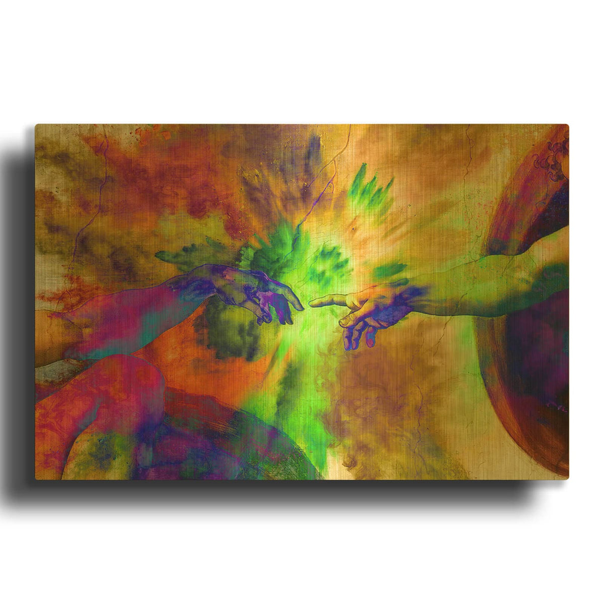 'Michelangelo - Creation of Adam Colorful II' By Luxe Gold Metal Wall Art