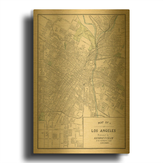 'Map of Los Angeles' By Wild Apple Portfolio Gold Metal Wall Art