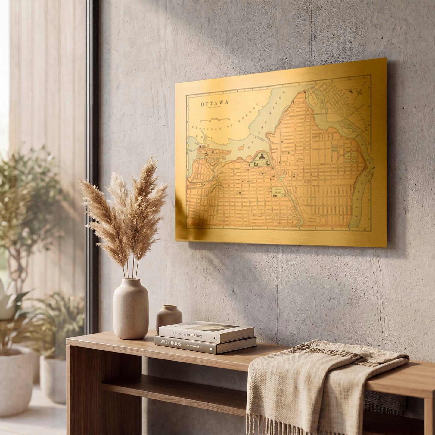 'Map of Ottawa' By Wild Apple Portfolio Gold Metal Wall Art