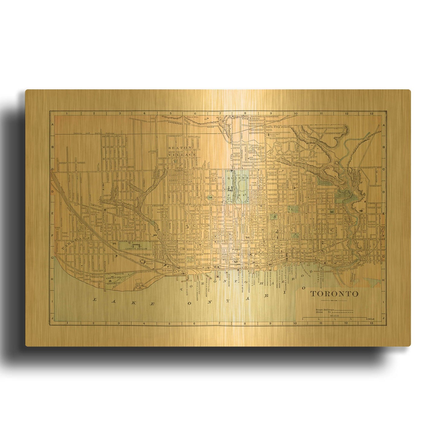 'Map of Toronto' By Wild Apple Portfolio Gold Metal Wall Art