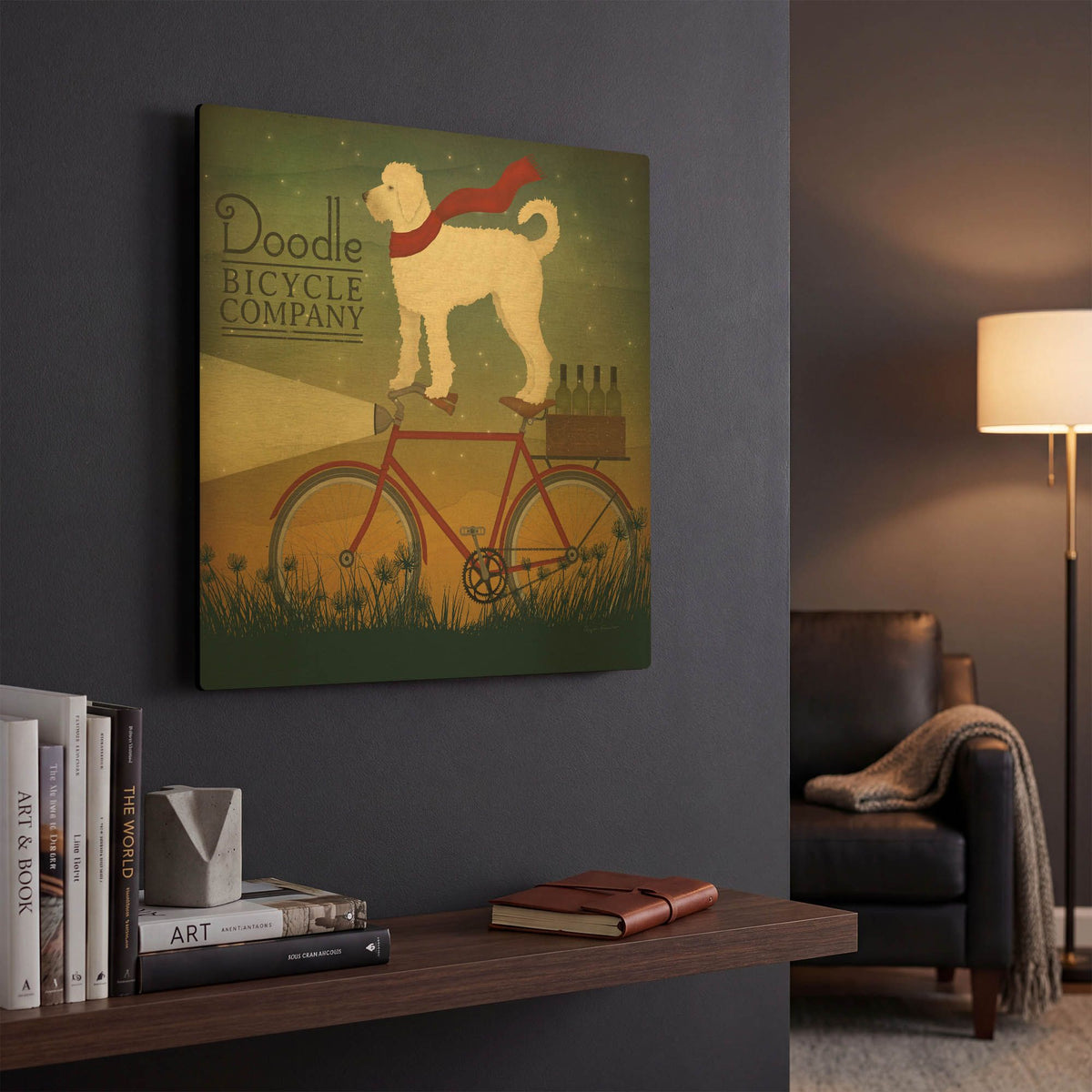 'White Doodle on Bike Summer' By Ryan Fowler Gold Metal Wall Art