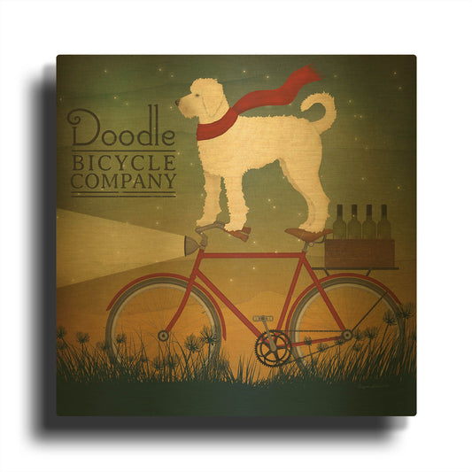 'White Doodle on Bike Summer' By Ryan Fowler Gold Metal Wall Art