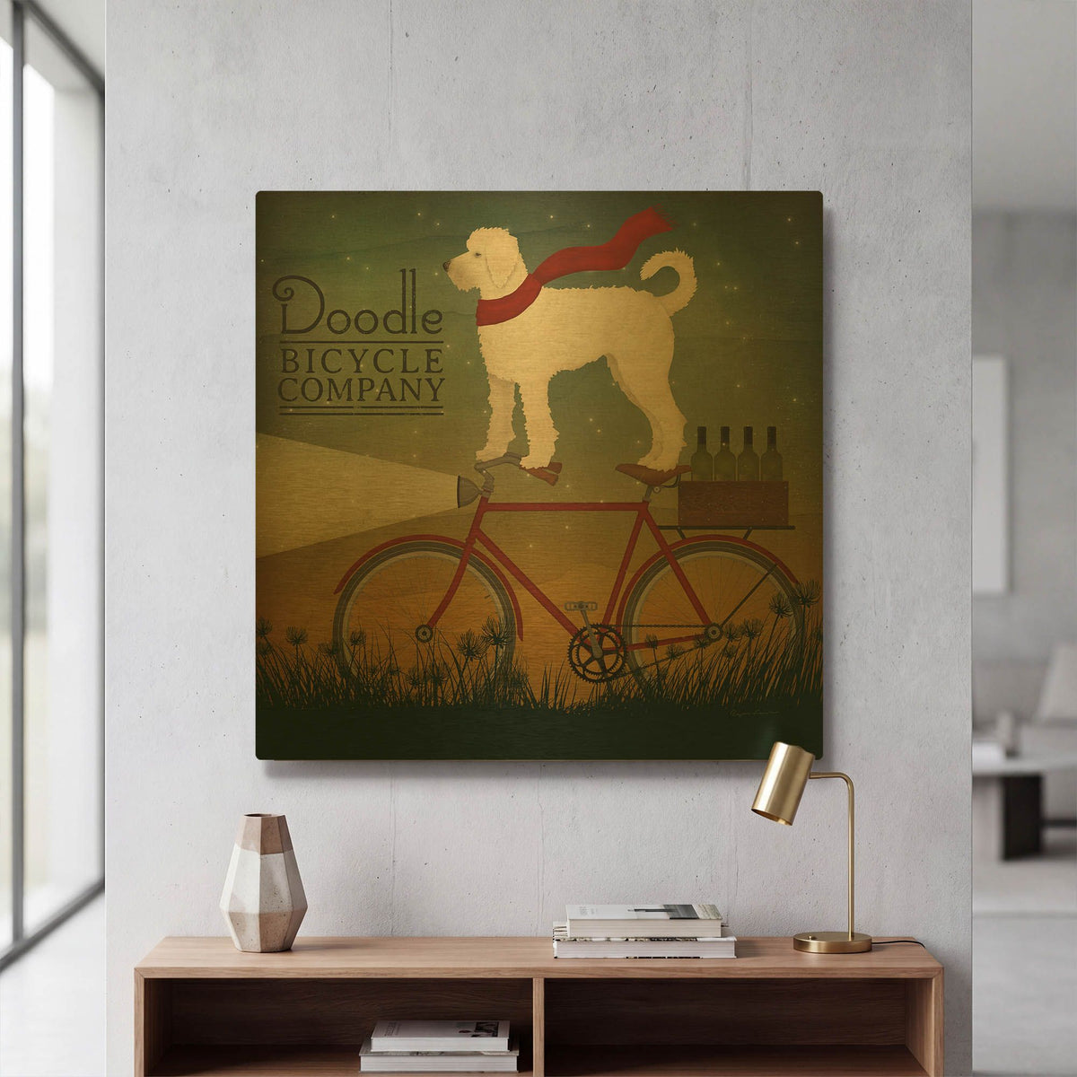 'White Doodle on Bike Summer' By Ryan Fowler Gold Metal Wall Art