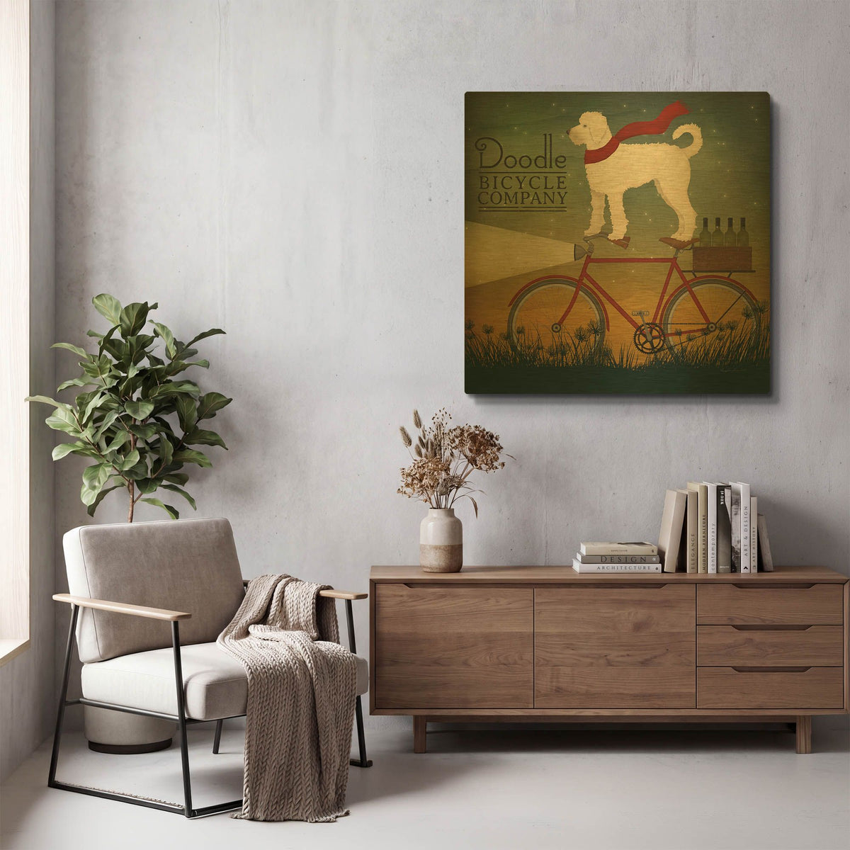 'White Doodle on Bike Summer' By Ryan Fowler Gold Metal Wall Art