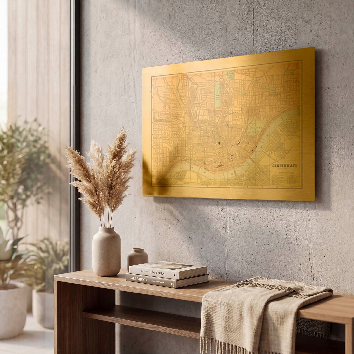 'Map of Cincinnati' By Wild Apple Portfolio Gold Metal Wall Art