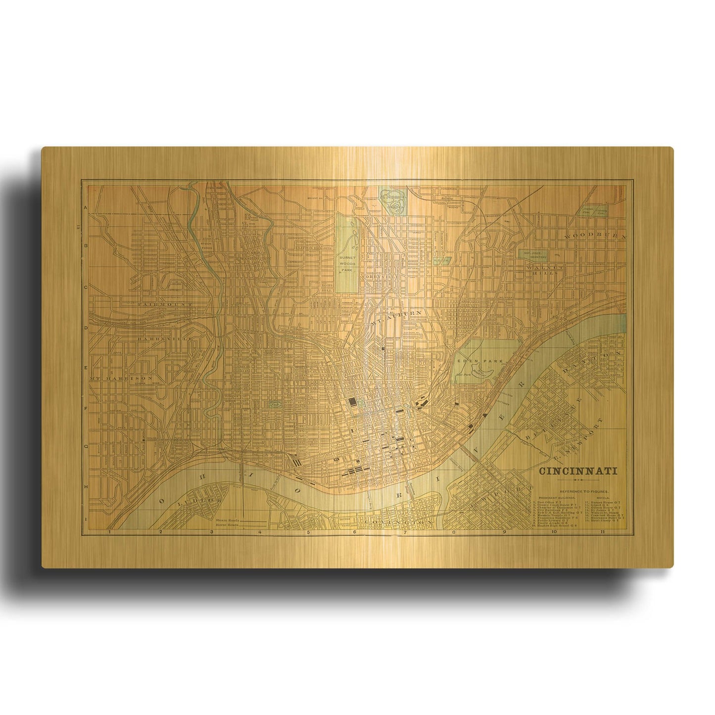 'Map of Cincinnati' By Wild Apple Portfolio Gold Metal Wall Art