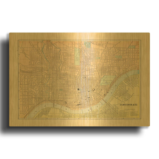 'Map of Cincinnati' By Wild Apple Portfolio Gold Metal Wall Art