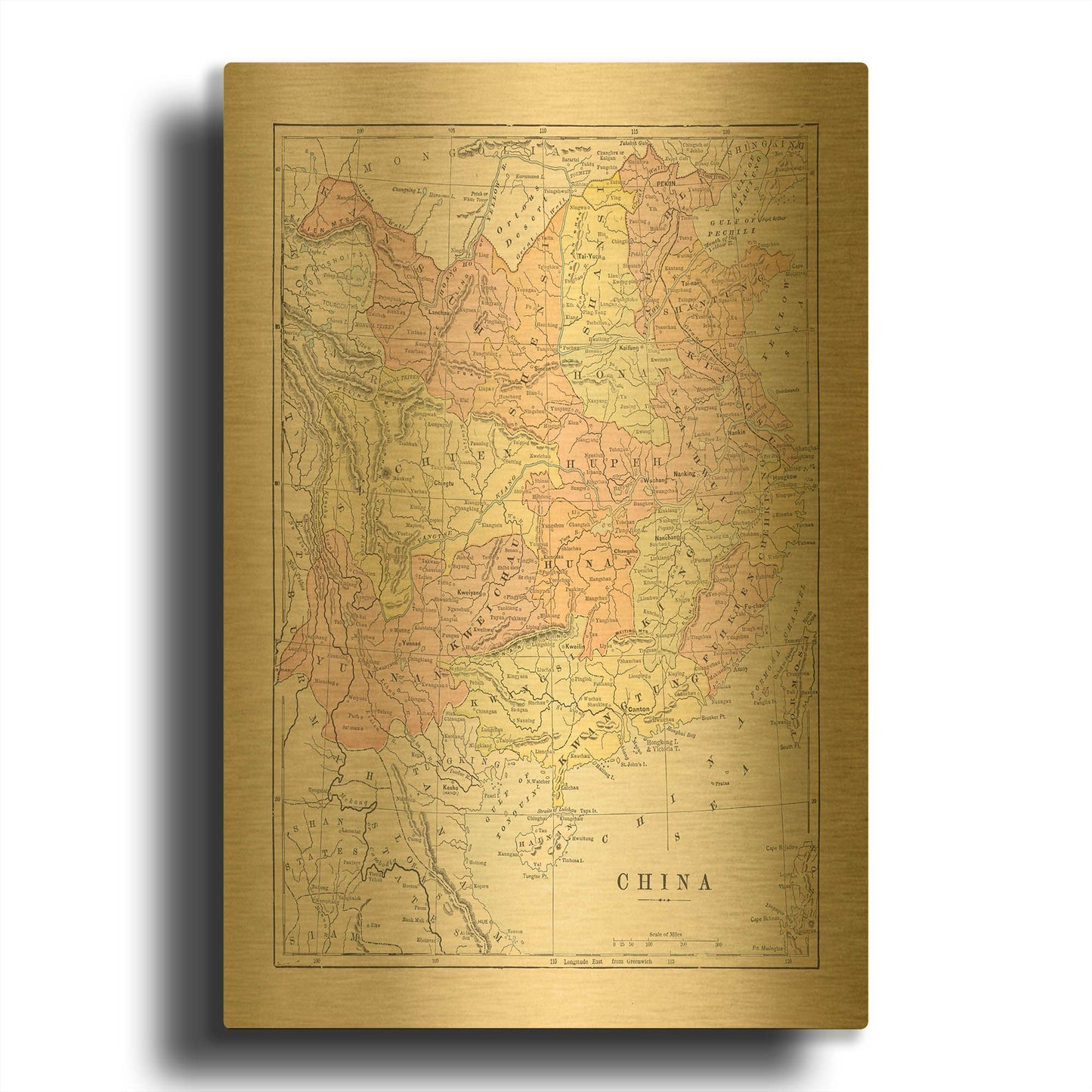 'Map of China' By Wild Apple Portfolio Gold Metal Wall Art