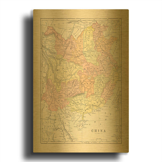 'Map of China' By Wild Apple Portfolio Gold Metal Wall Art