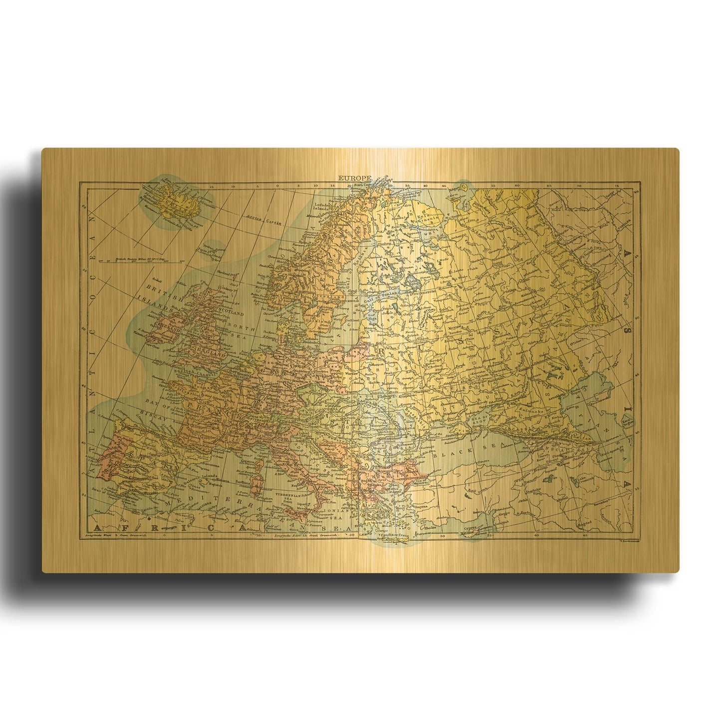 'Map of Europe' By Wild Apple Portfolio Gold Metal Wall Art