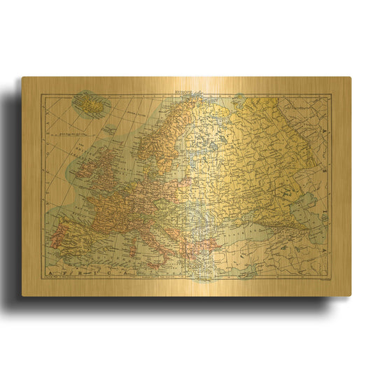 'Map of Europe' By Wild Apple Portfolio Gold Metal Wall Art