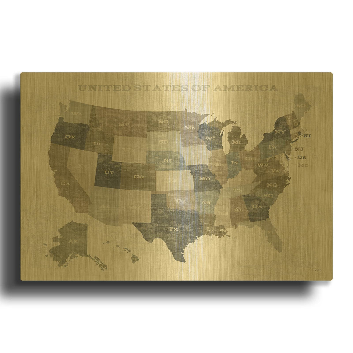 'Slate US Map' By Sue Schlabach Gold Metal Wall Art