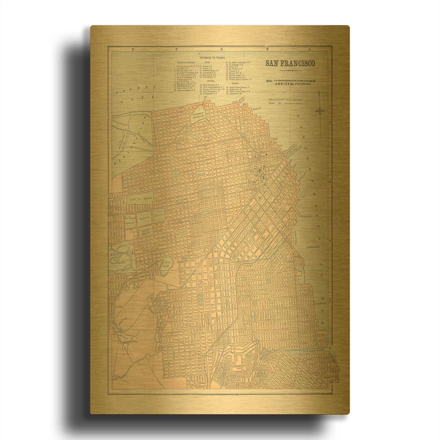 'San Francisco Map' By Wild Apple Portfolio Gold Metal Wall Art